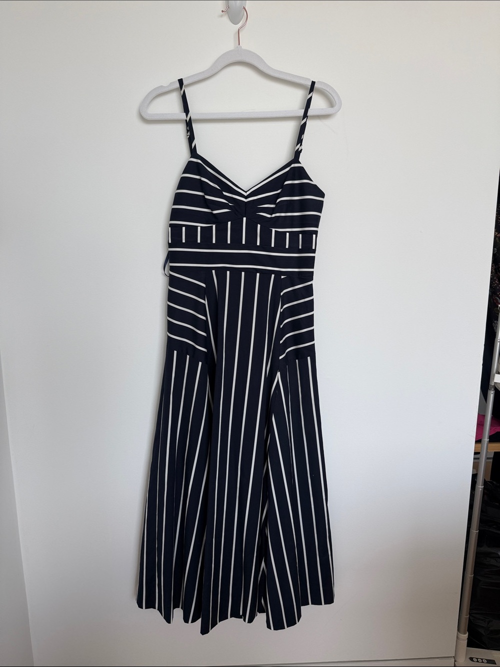 Veronica Beard Navy and White Striped Midi Dress